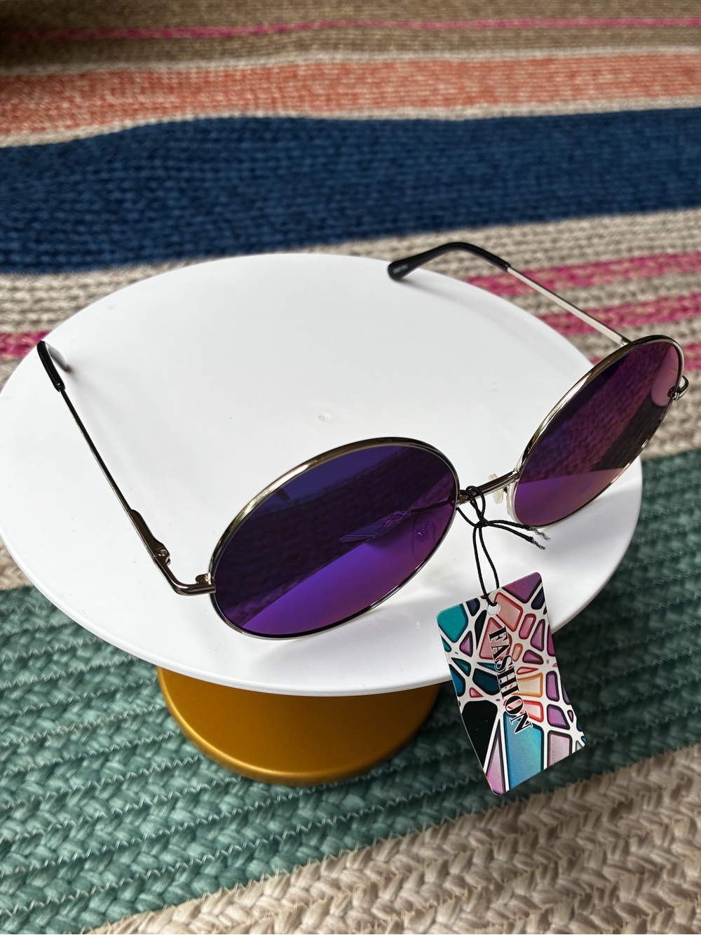 Iridescent Round Mirrored Sunglasses - Blue/Purple Lenses - Picture 2 of 5